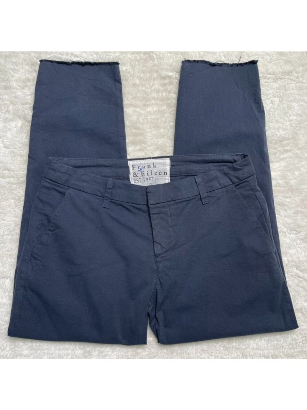 Frank Eileen Wicklow Pants Size 2 Navy Blue Italian Chino Raw Hem Cropped Cotton